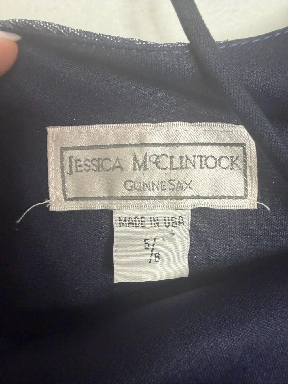Vintage Jessica McClintock Gunne Sax Silver Metallic Navy Dress 5/6 Y2K Party